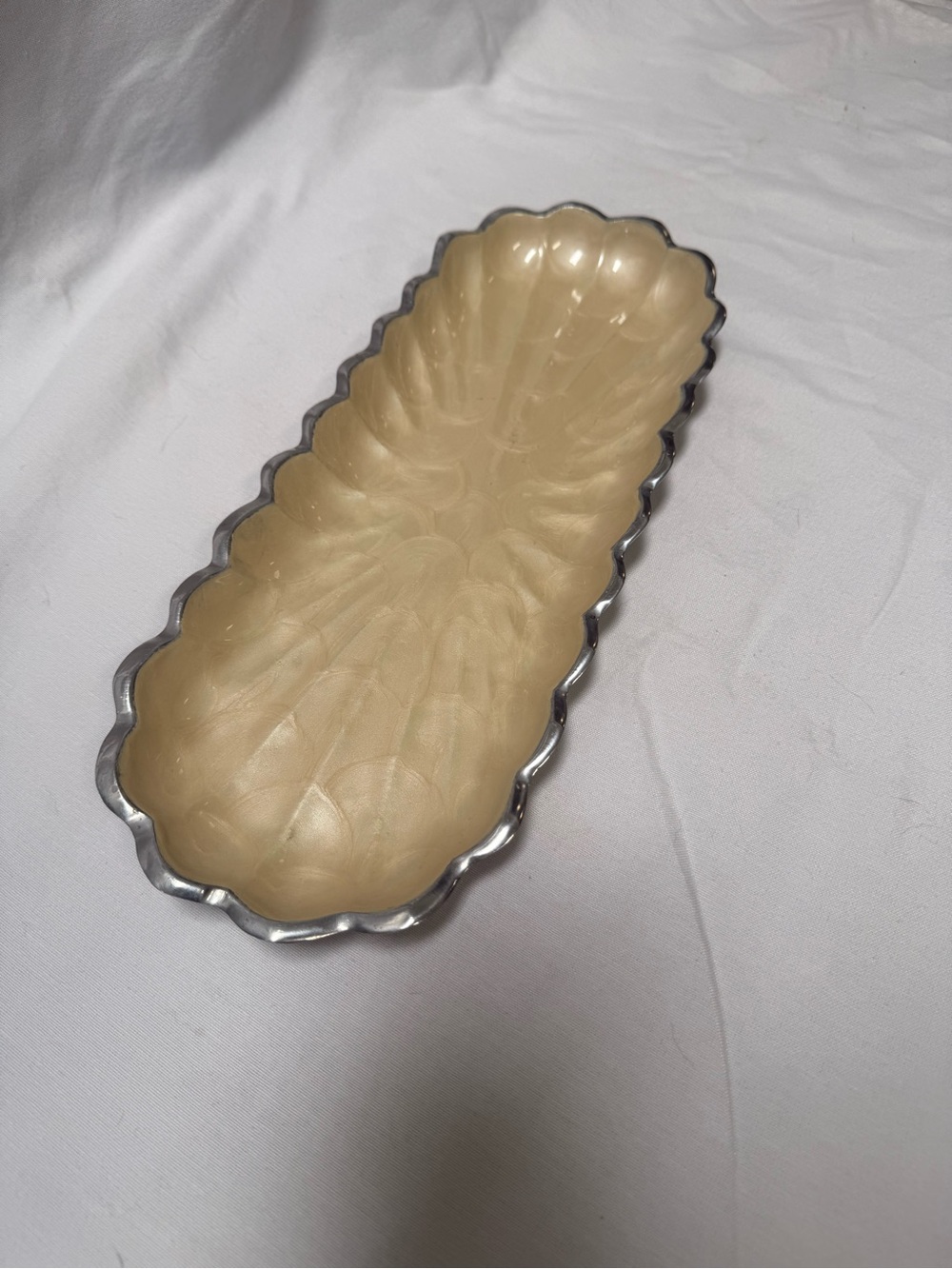 Julia Knight Peony 14” Rectangular Serving Tray – Pearl Cream Enamel